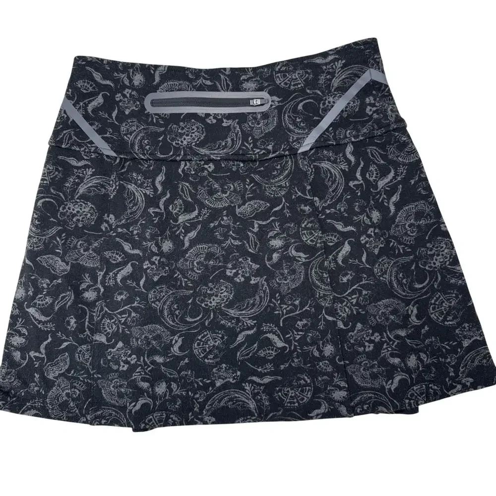 Title 9 Black Gray Floral Printed Skirt Zip Pleat Tennis Pickleball Skirt Sz‎ S